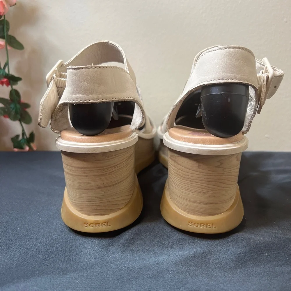 🌹 Sorel Joanie III Ankle Strap Wedge Sandals Beige Casual Comfort Walking 8